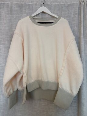 Free People Cream Pullover with Light Gray Ribbed Trim
